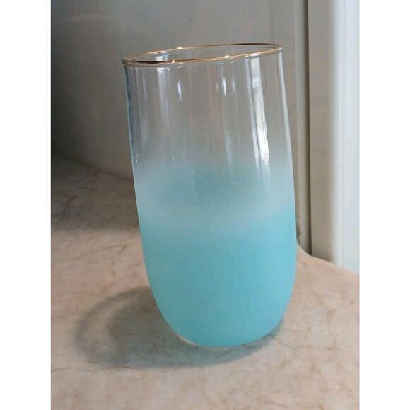 1950 West Virginia Blendo Water Glass Tumbler Frosted Turquoise Gold Party MCM - Picture 1 of 15